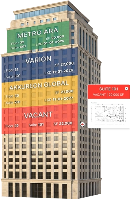 StackPlanner stacking plan overlays on a commercial building
