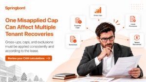 Commercial landlord reviewing CAM gross-ups and expense caps across tenant recoveries